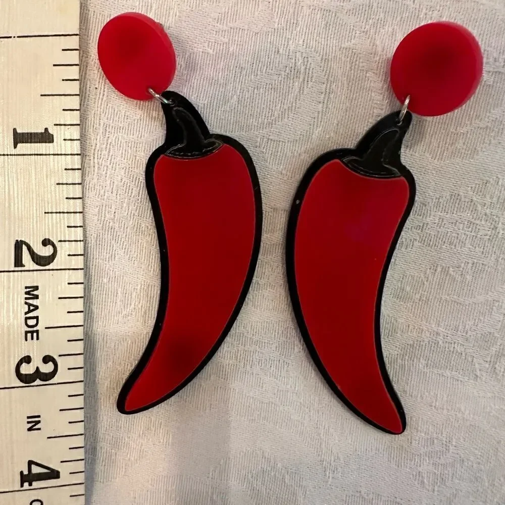 Earrings Pierced Post Red Hot Pepper Exaggerated